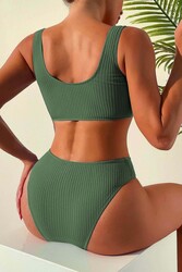 Angelsin Özel Fitilli Kumaş Tankini Bikini Üstü Yeşil - Thumbnail