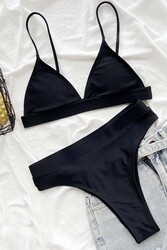 Angelsin Üçgen Kesim Siyah Bikini Üstü Siyah - Thumbnail