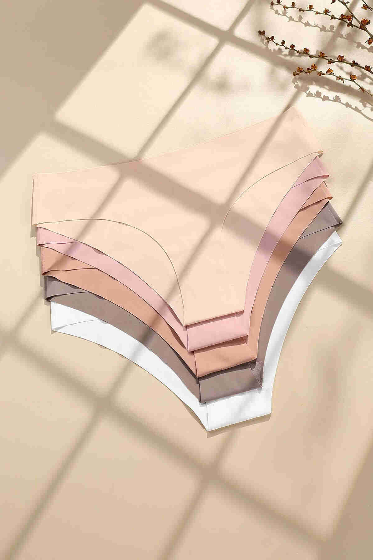 Merry See 5 li Set İz Yapmaz Likralı Dikişsiz Lazer Kesim Bikini Slip Külot Açık Çok Renkli