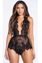 Merry See Şık Dantelli Gecelik Babydoll Bodysuit Tulum Siyah - Thumbnail