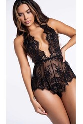 Merry See Şık Dantelli Gecelik Babydoll Bodysuit Tulum Siyah - Thumbnail